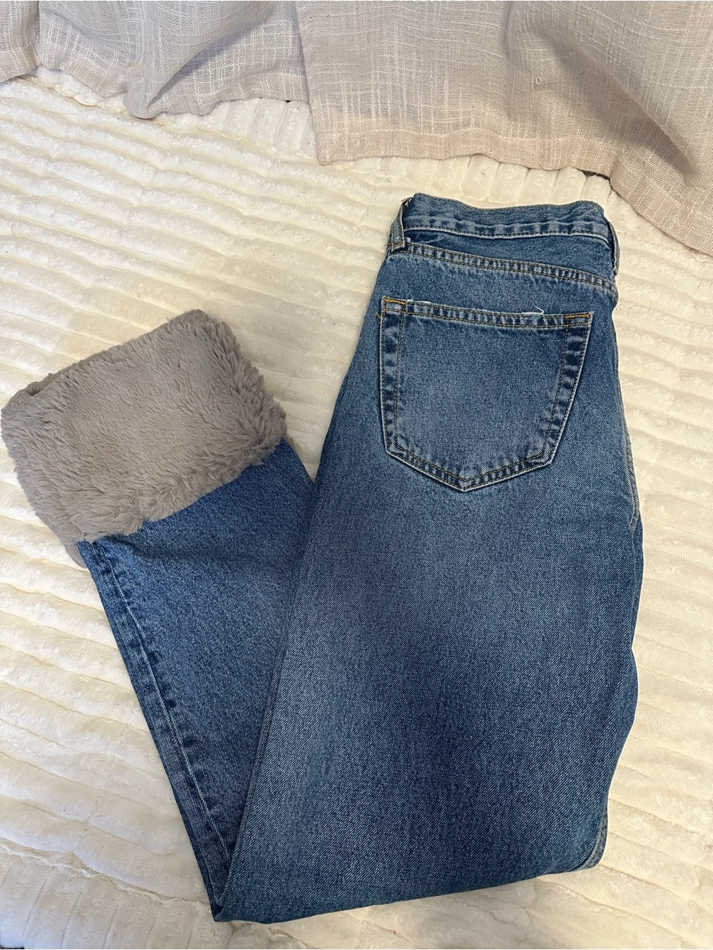 Zara Blue Jeans with Faux Fur Cuff - Picture 4 of 11